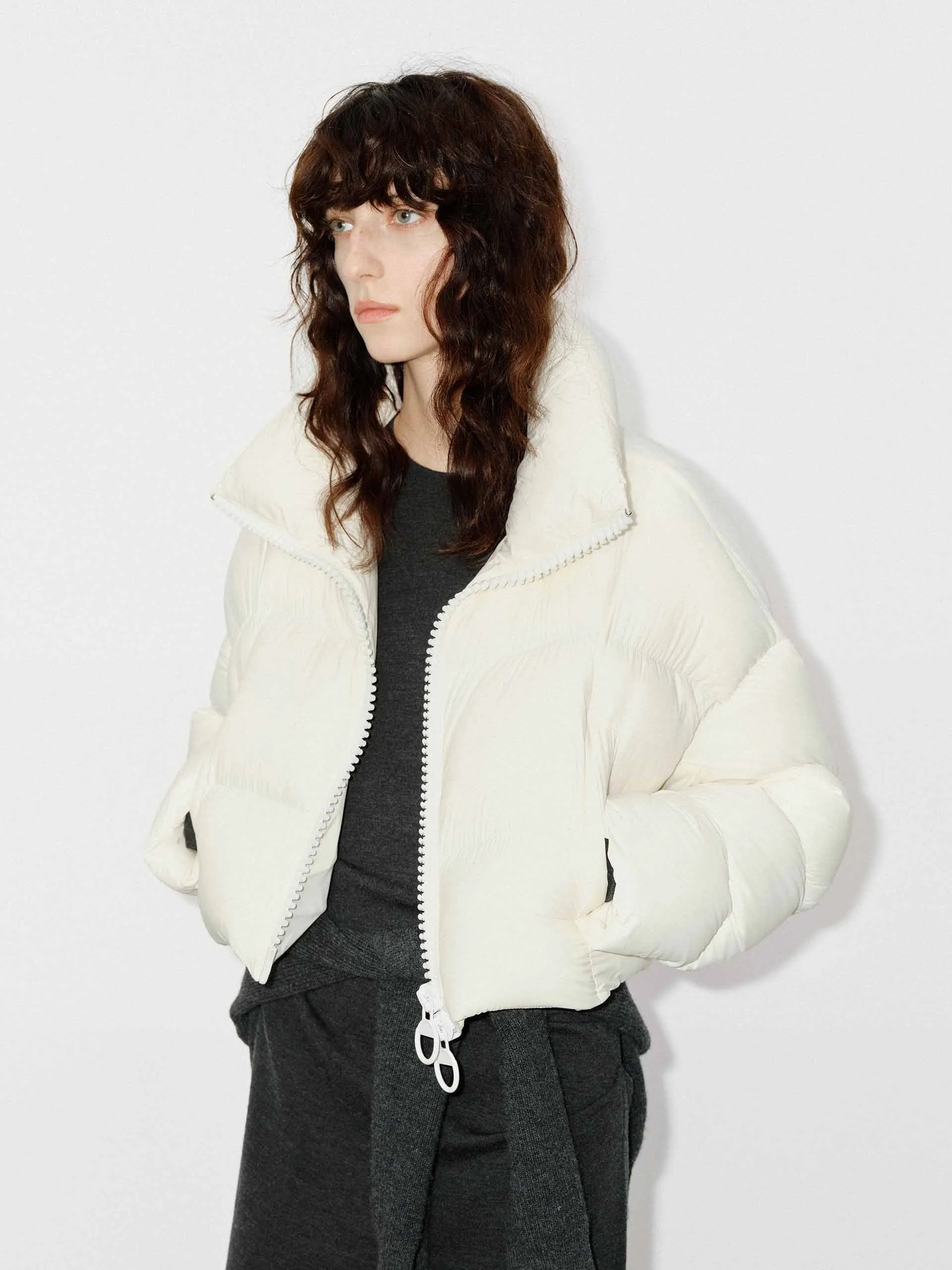 Cropped Zipper Down Jacket