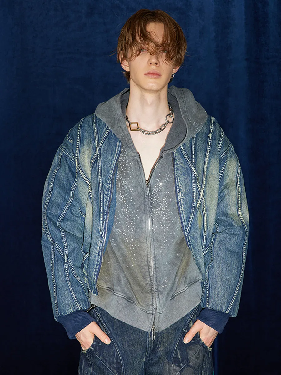 Deconstructed Damaged Denim Bomber Jacket