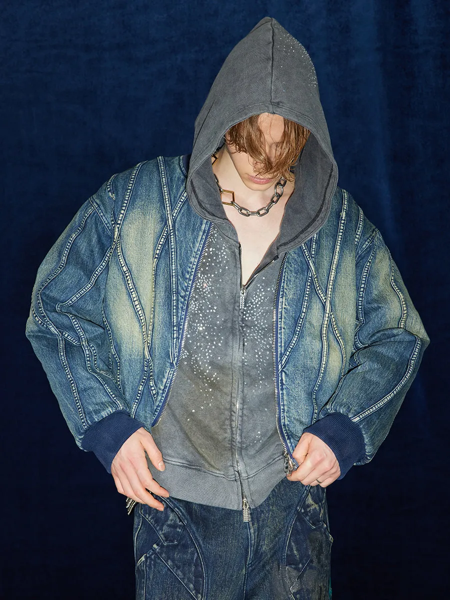 Deconstructed Damaged Denim Bomber Jacket