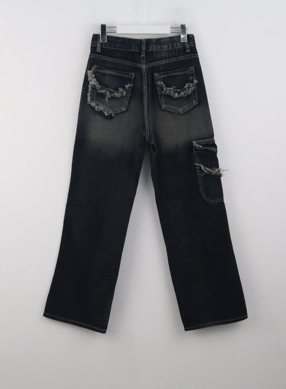 Destroyed Pocket Straight Leg Jeans CD301