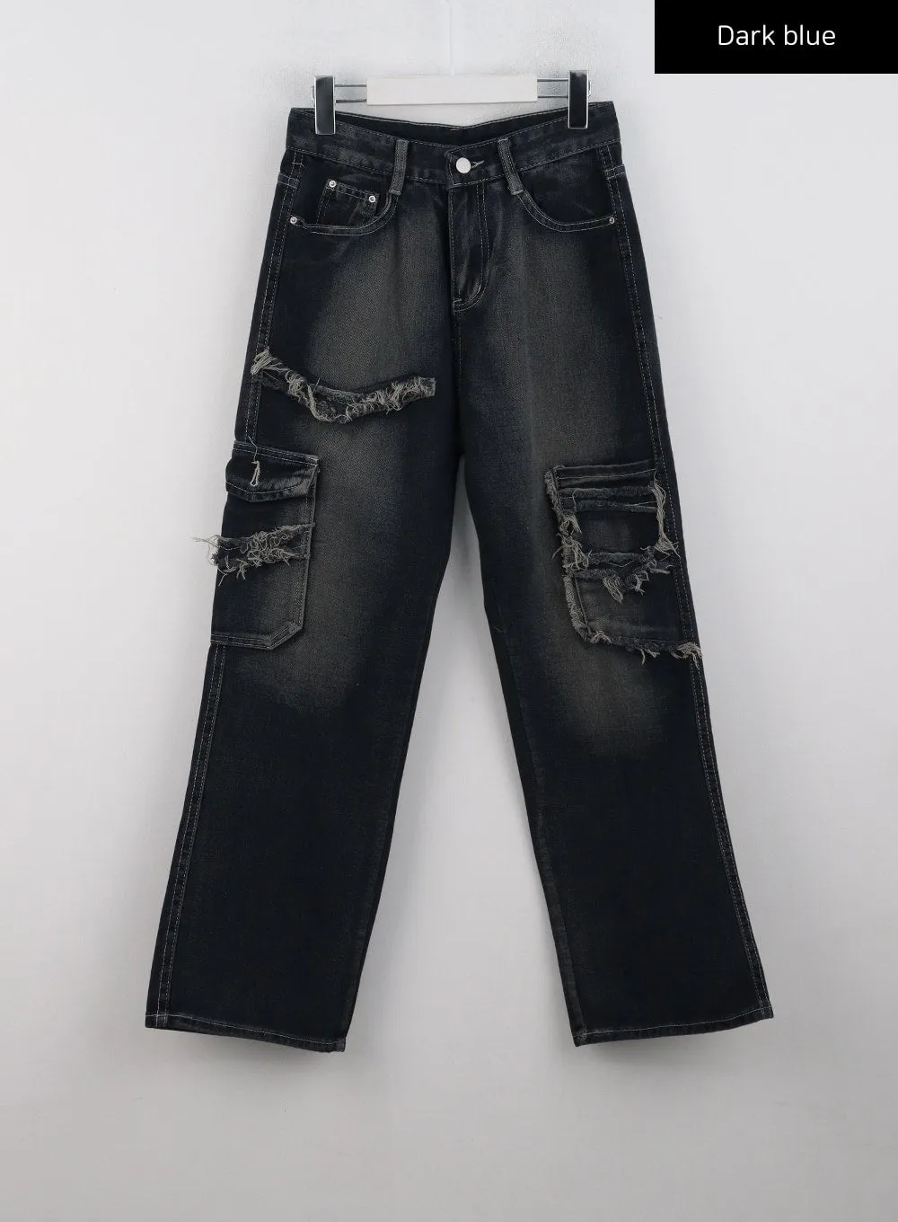 Destroyed Pocket Straight Leg Jeans CD301