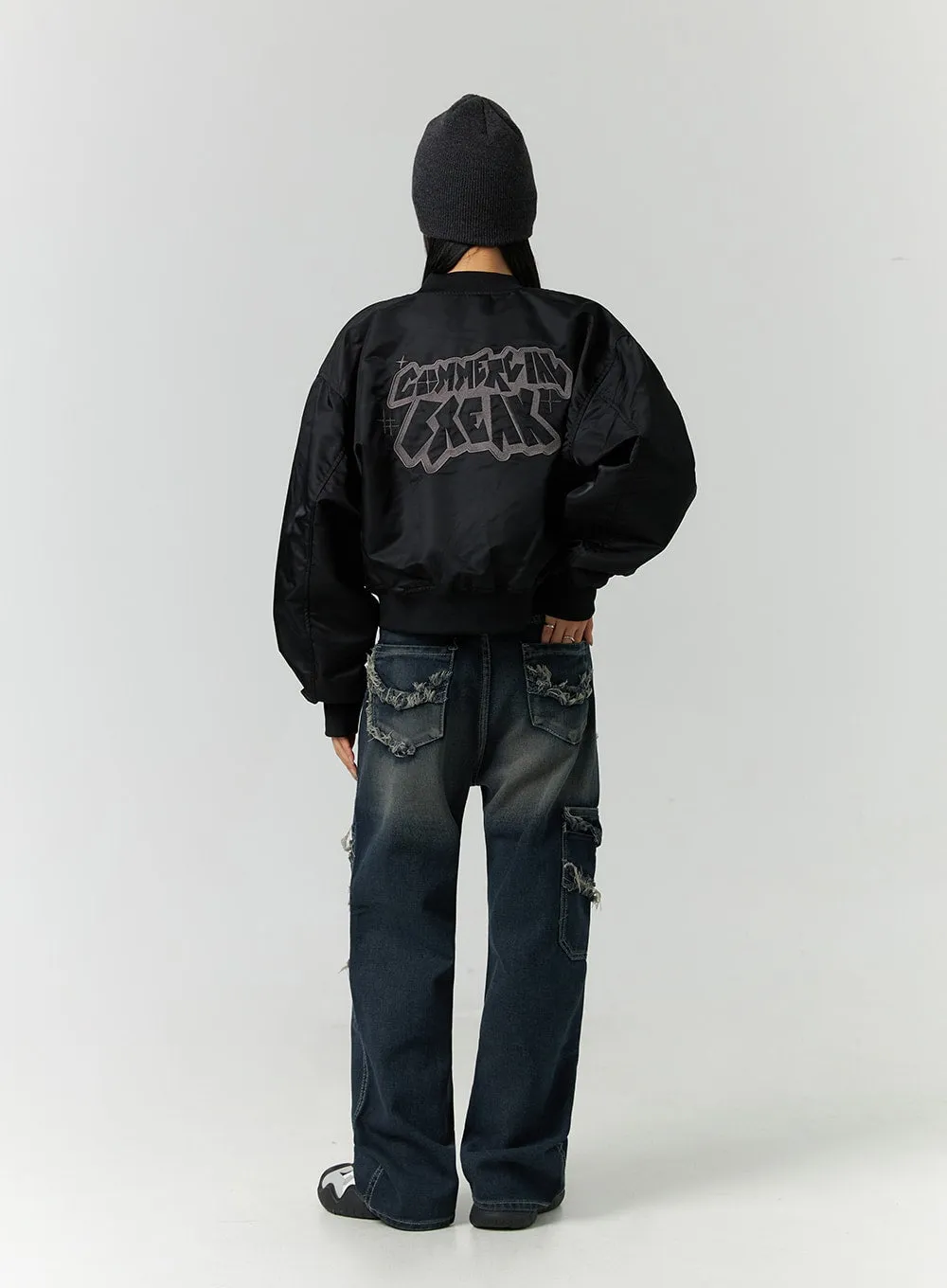 Destroyed Pocket Straight Leg Jeans CD301