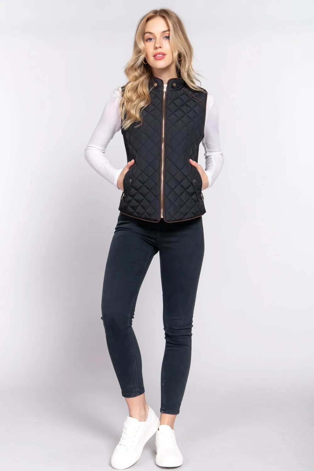 Diamond Quilted Vest - Black