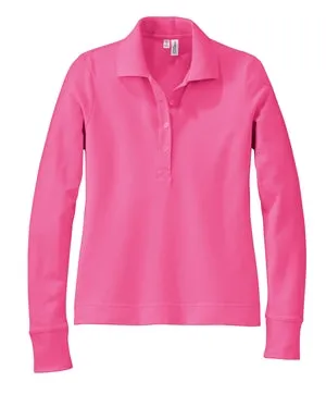 District Threads - Ladies Long Sleeve Stretch Pique Sport Shirt.  DT301LS