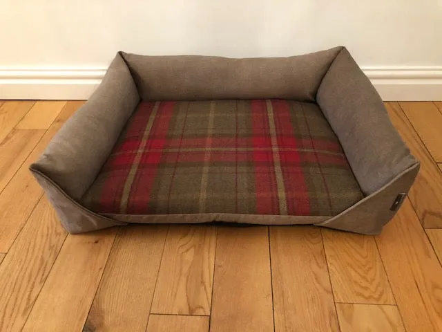 Dog Sofa Bed Check Fabric Velour UK