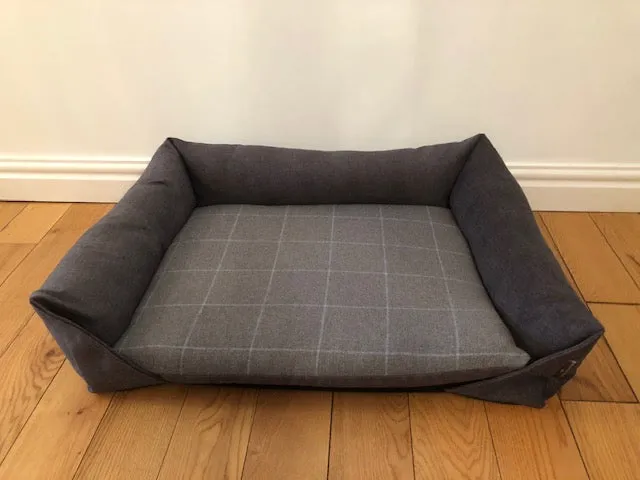 Dog Sofa Bed Check Fabric Velour UK