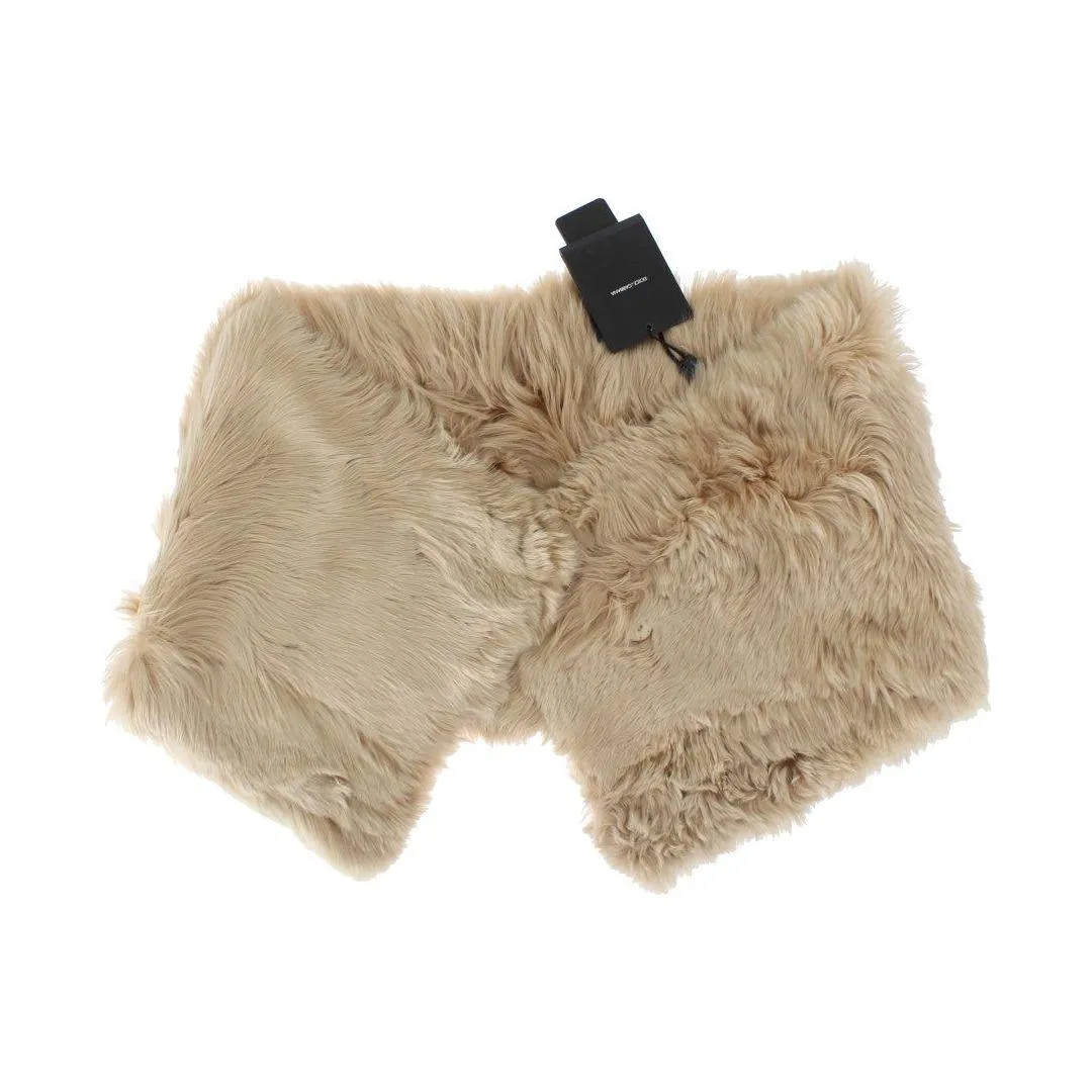 Dolce & Gabbana Elegant Alpaca Fur Shoulder Wrap in Beige