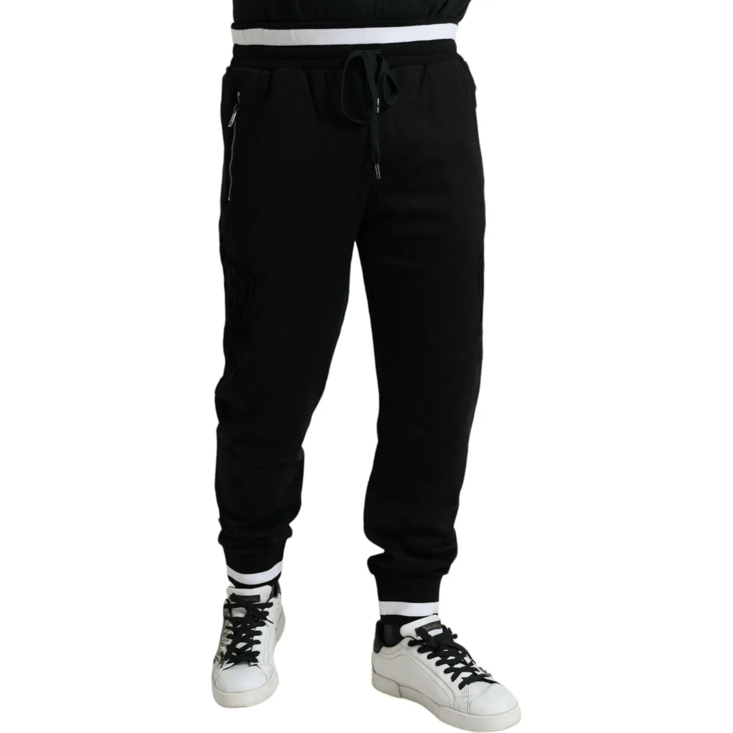 Dolce & Gabbana Elegant Black and White Cotton Joggers