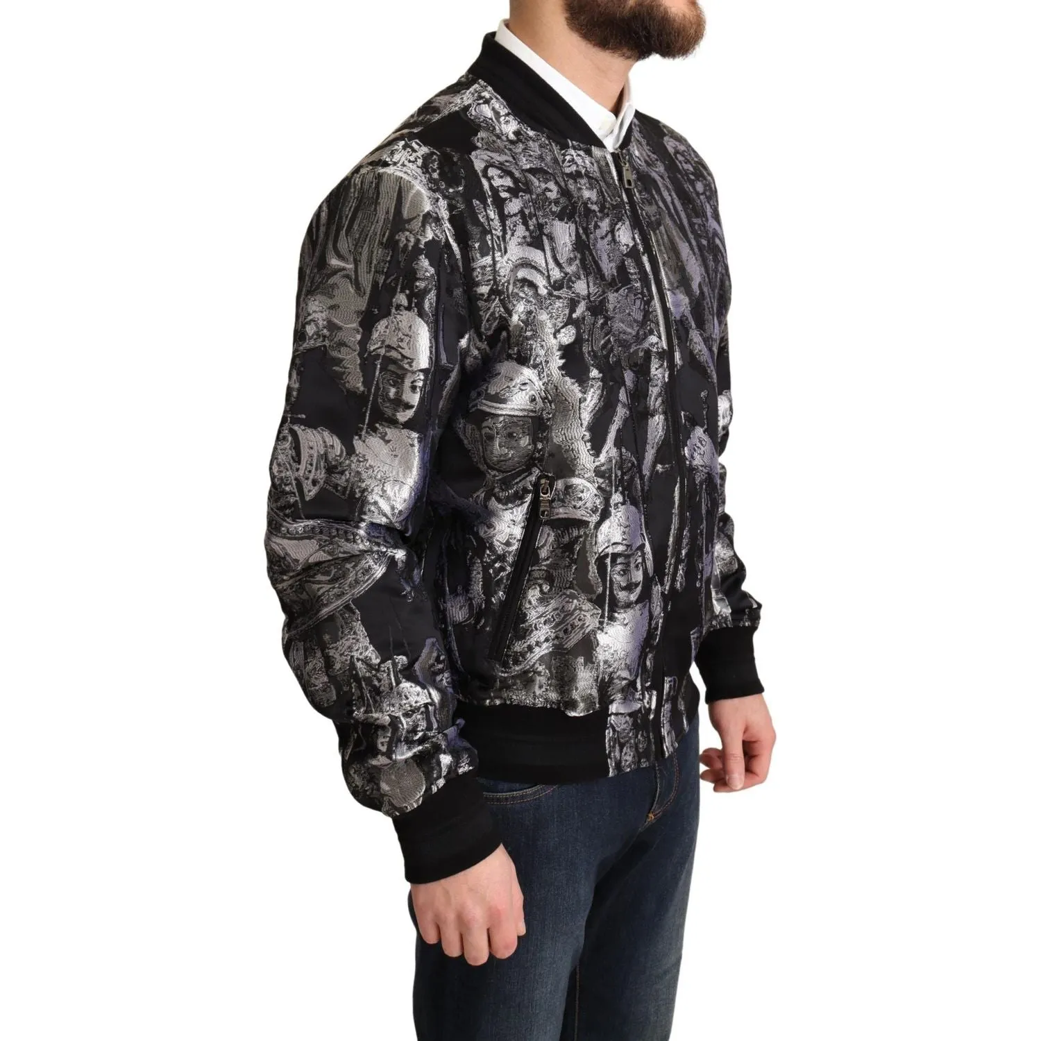 Dolce & Gabbana Elegant Black Bomber Jacket with Silver Details