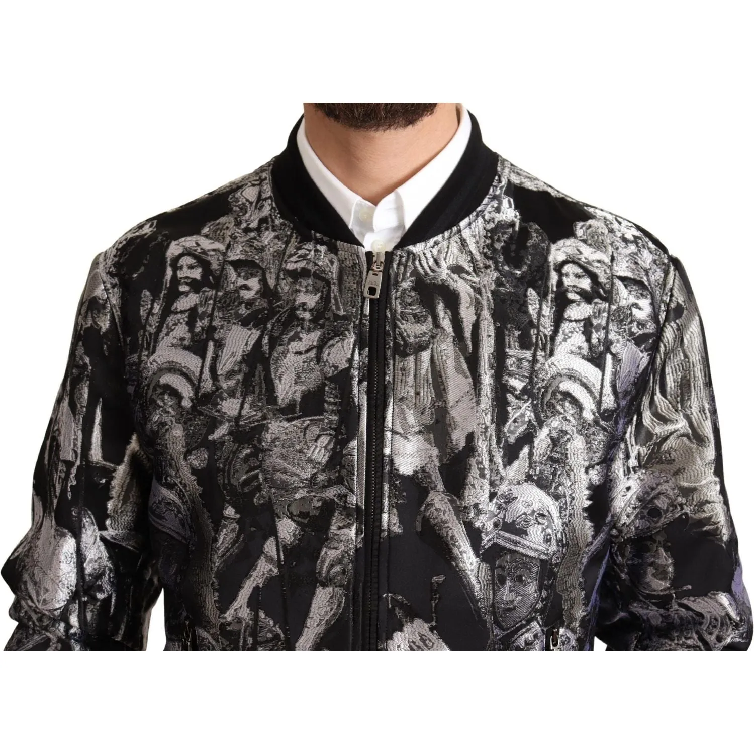 Dolce & Gabbana Elegant Black Bomber Jacket with Silver Details