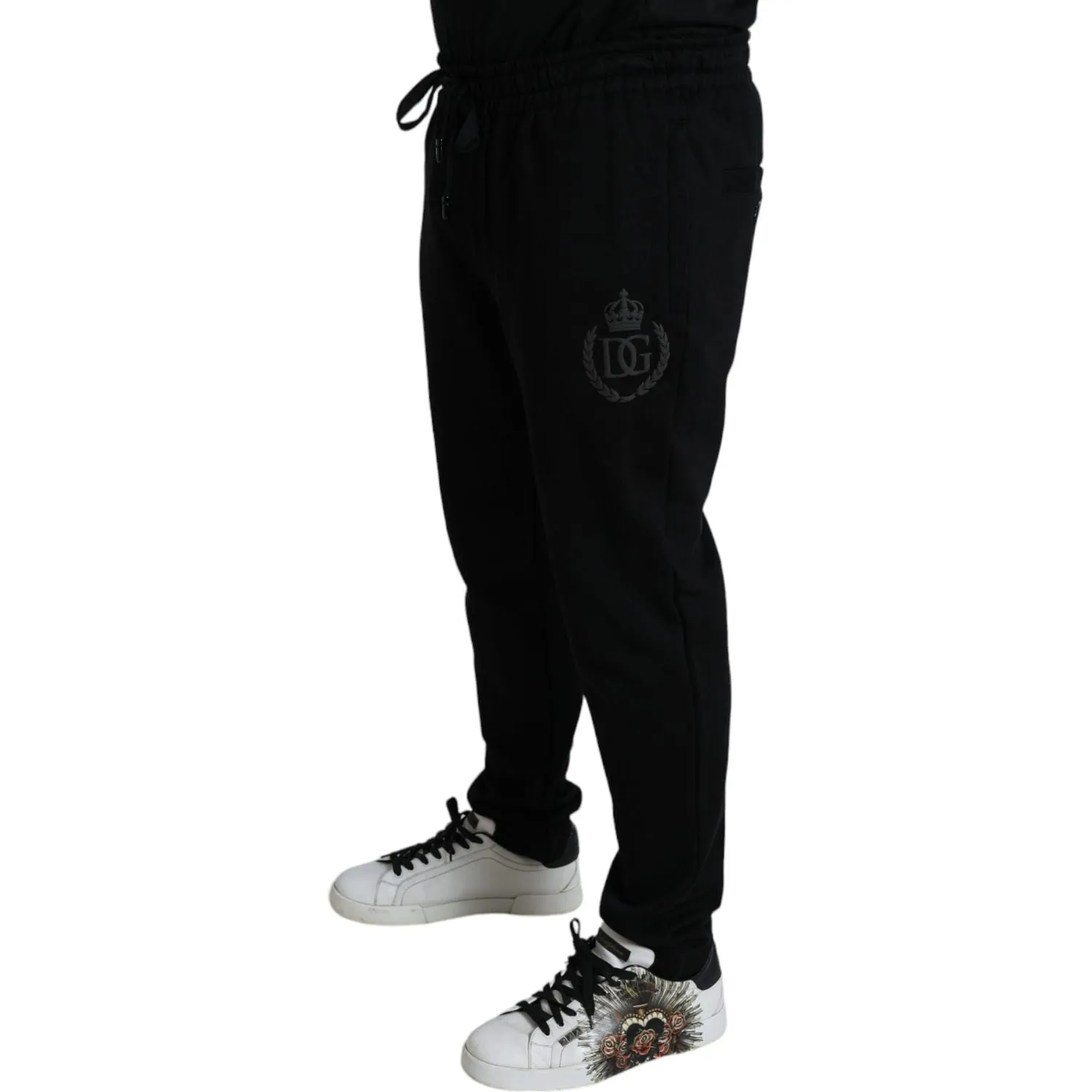 Dolce & Gabbana Elegant Black Cotton Joggers with Logo Embroidery