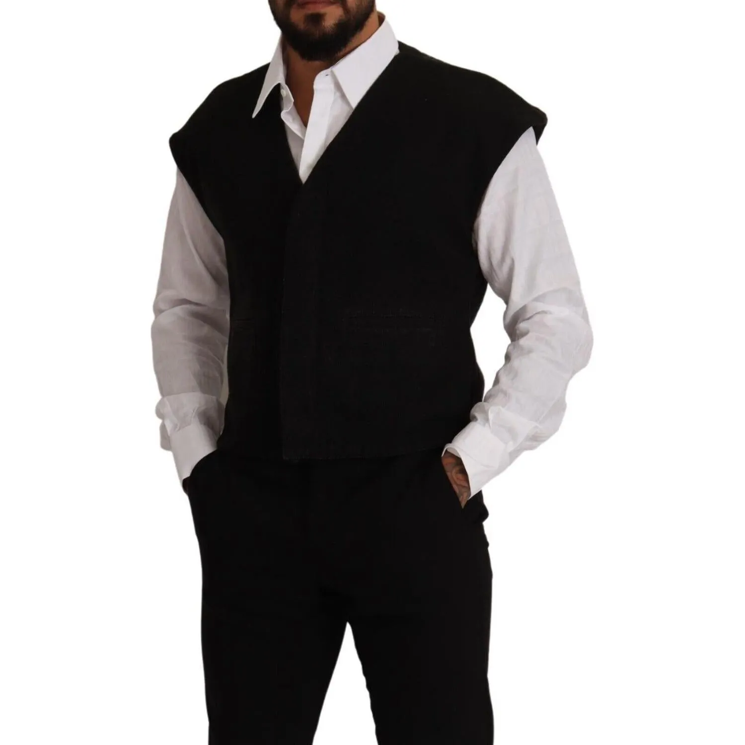 Dolce & Gabbana Elegant Black Wool Cotton Dress Vest