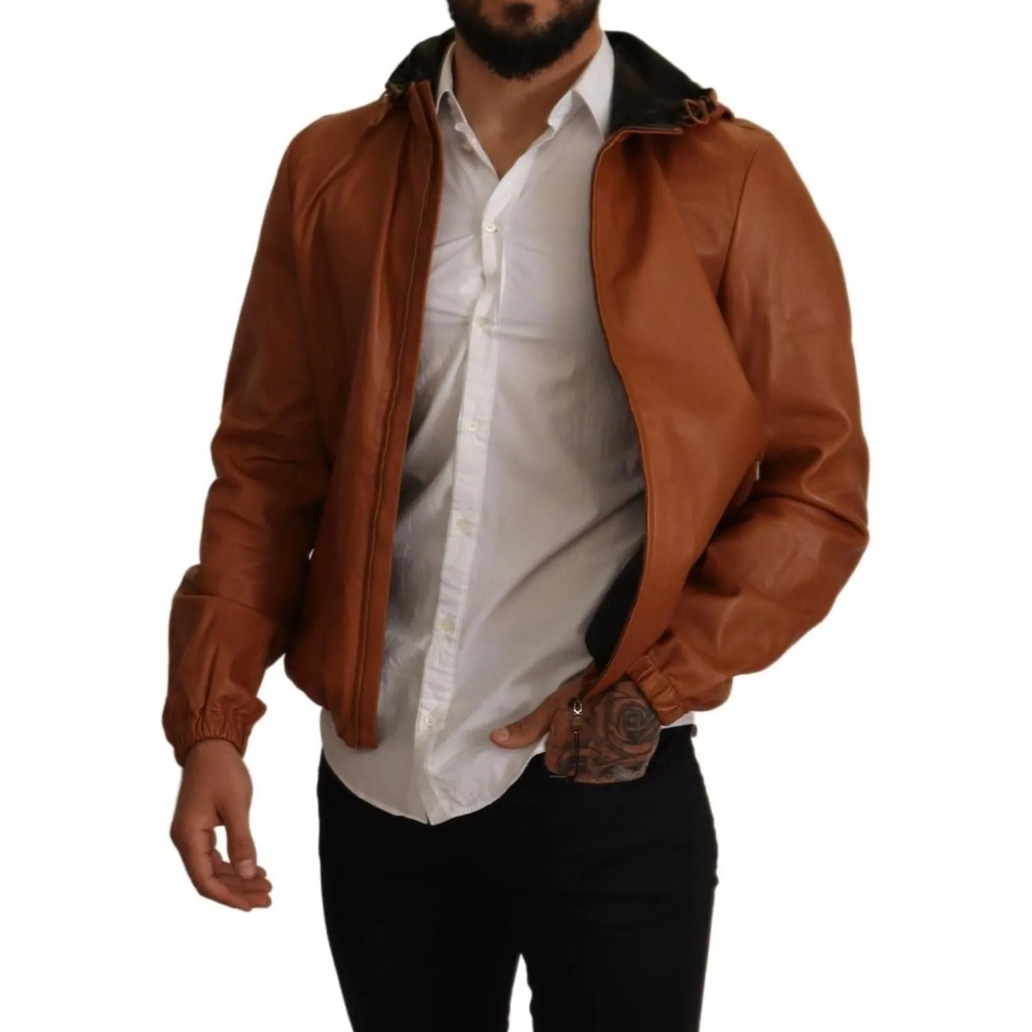 Dolce & Gabbana Elegant Brown Leather Bomber Jacket