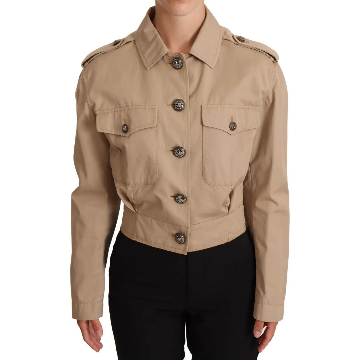 Dolce & Gabbana Elegant Cropped Cotton Jacket in Beige