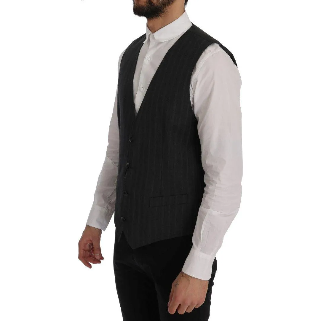 Dolce & Gabbana Elegant Gray Striped Single Breasted Vest