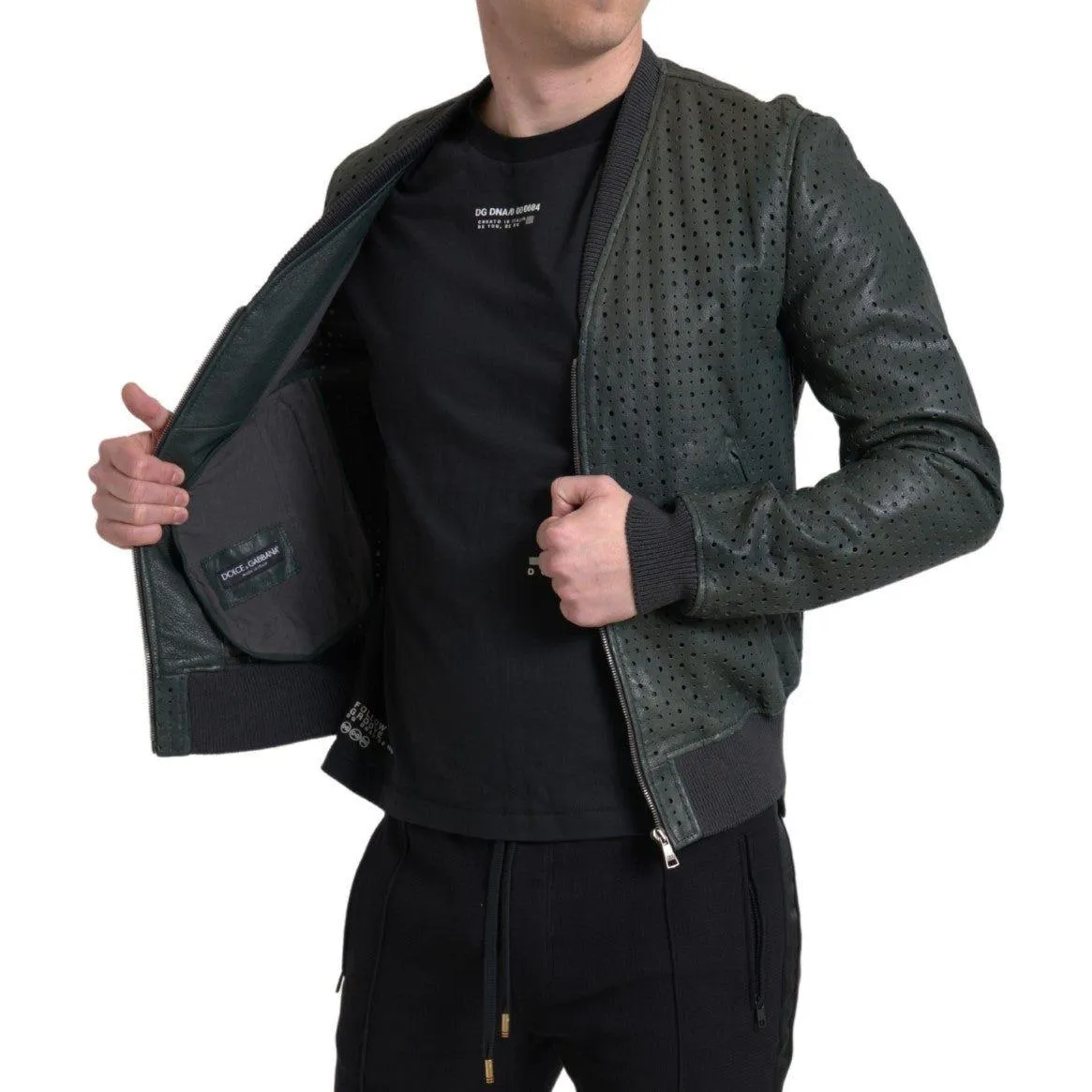 Dolce & Gabbana Emerald Green Goatskin Bomber Jacket