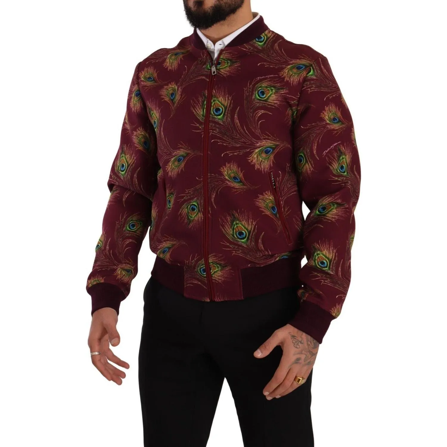 Dolce & Gabbana Radiant Red Peacock Print Bomber Jacket