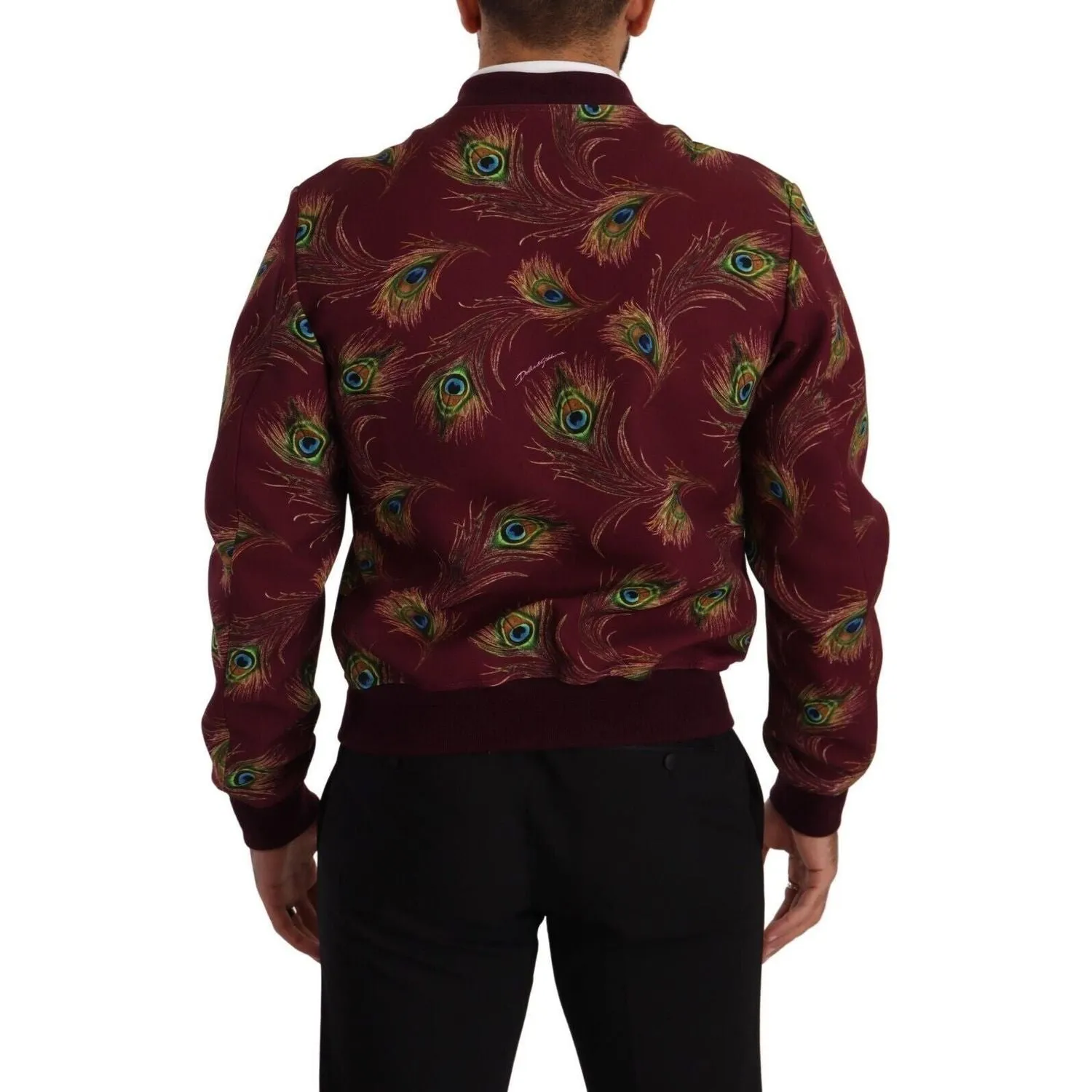 Dolce & Gabbana Radiant Red Peacock Print Bomber Jacket