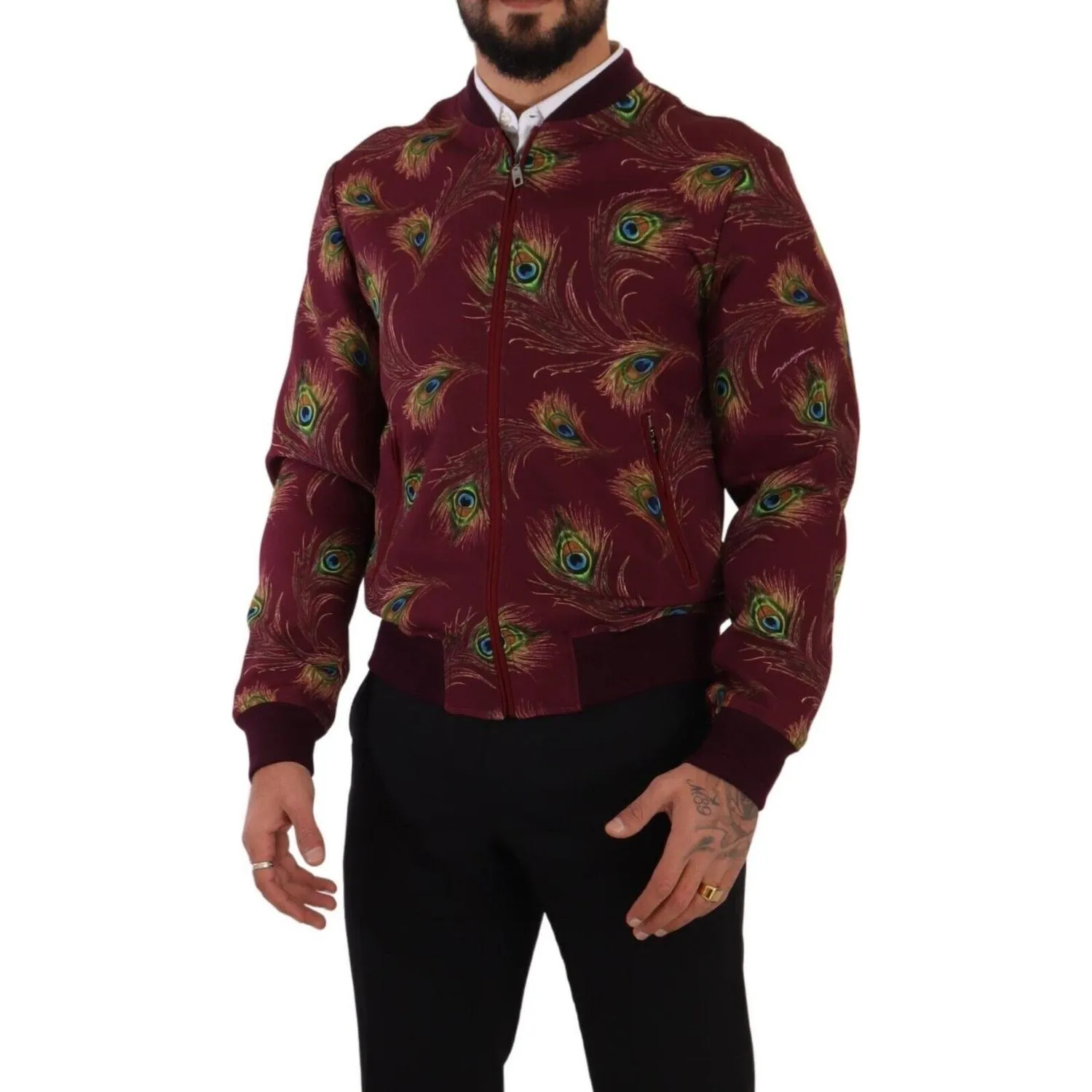 Dolce & Gabbana Radiant Red Peacock Print Bomber Jacket