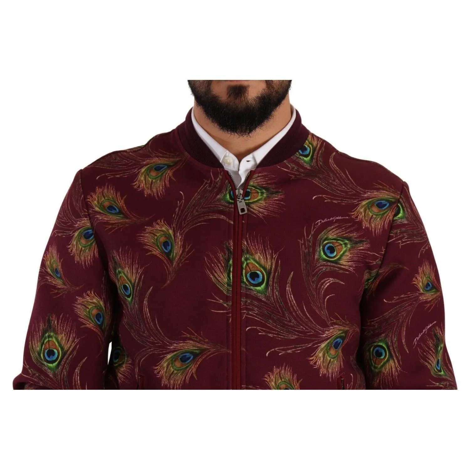 Dolce & Gabbana Radiant Red Peacock Print Bomber Jacket