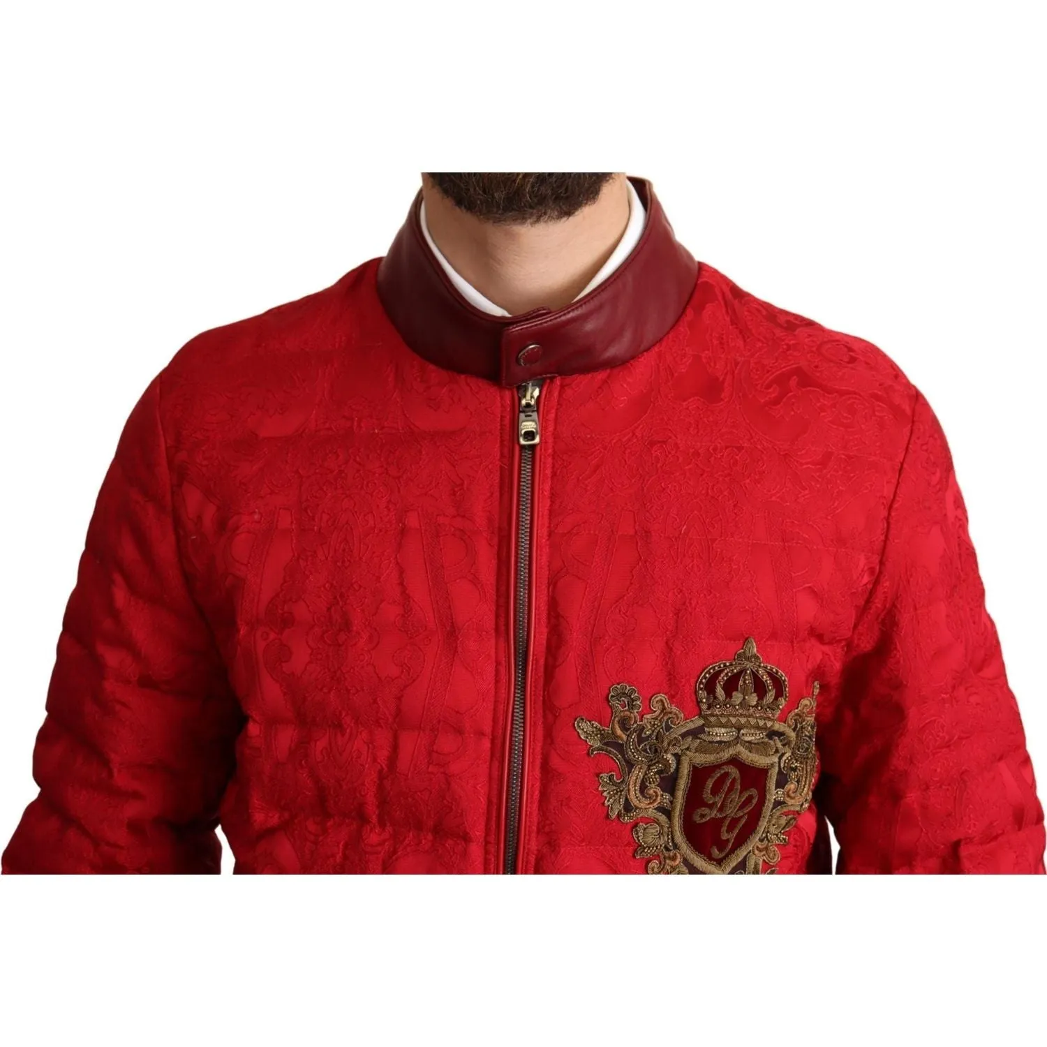 Dolce & Gabbana Red and Gold Bomber Designer Jacket