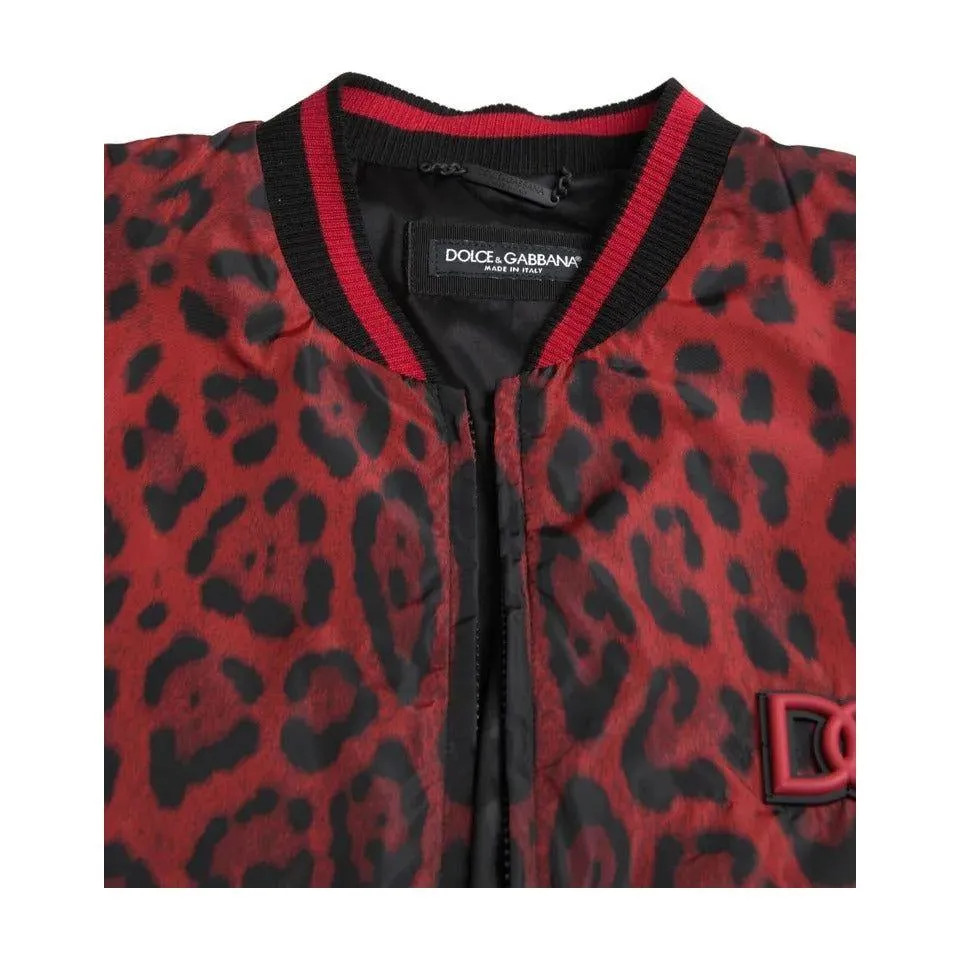 Dolce & Gabbana Red Leopard Bomber Short Coat Jacket