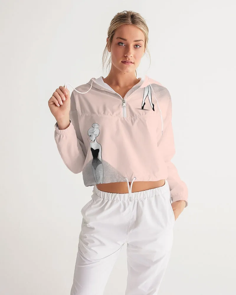 DOLLY DOODLING Ballerina Ballet Blush Pink Women's Cropped Windbreaker