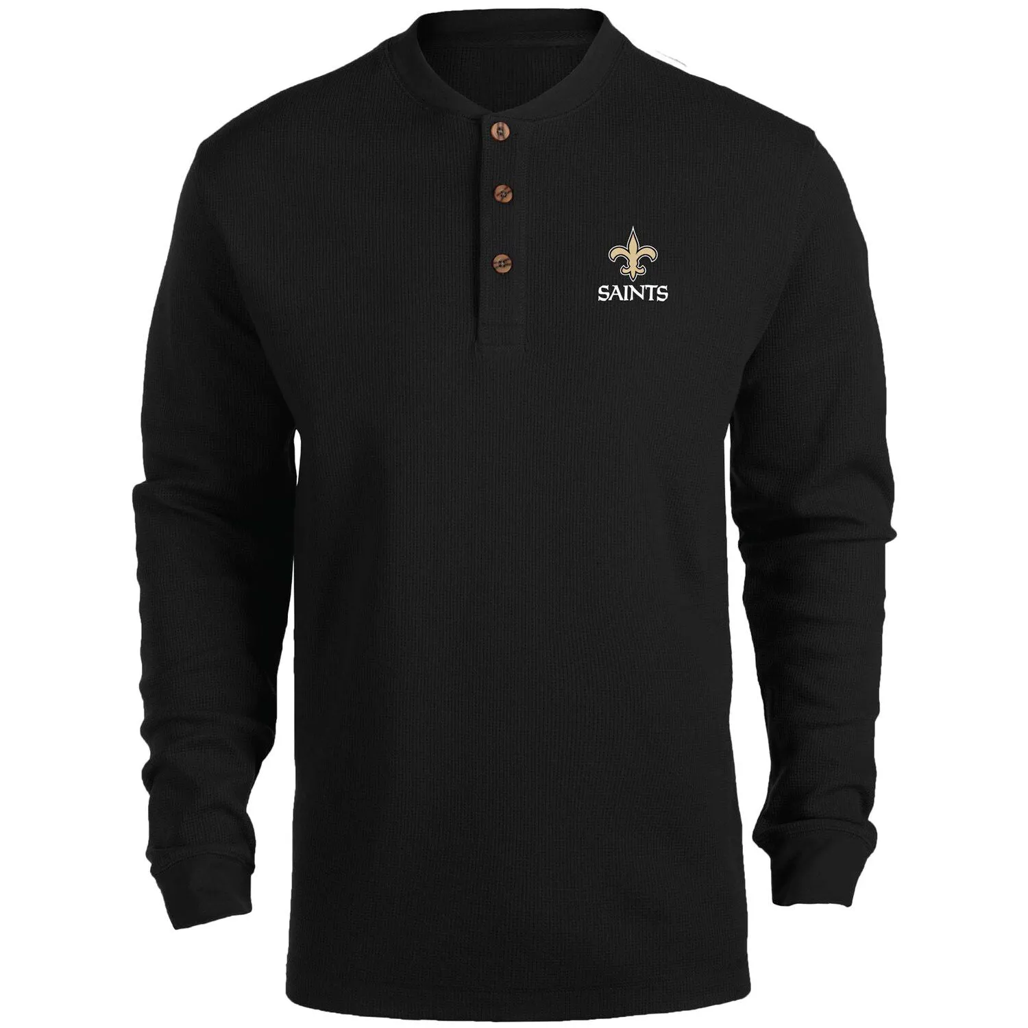 Dunbrooke New Orleans Saints Men's Black Logo Maverick Thermal Henley Long Sleeve T-Shirt