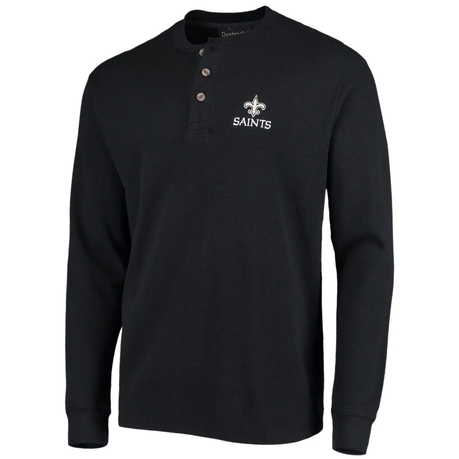 Dunbrooke New Orleans Saints Men's Black Logo Maverick Thermal Henley Long Sleeve T-Shirt