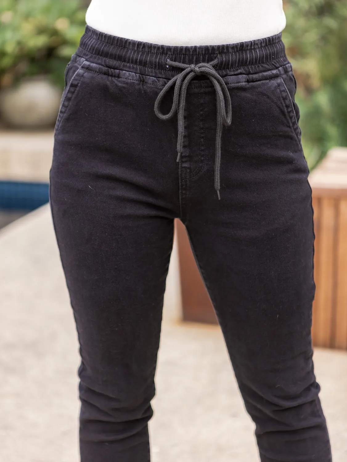 Ebony Denim Joggers - Black