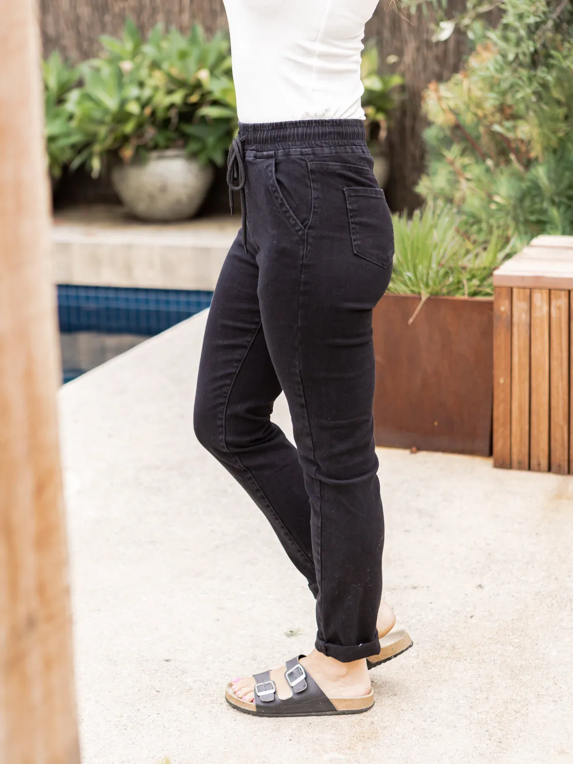 Ebony Denim Joggers - Black