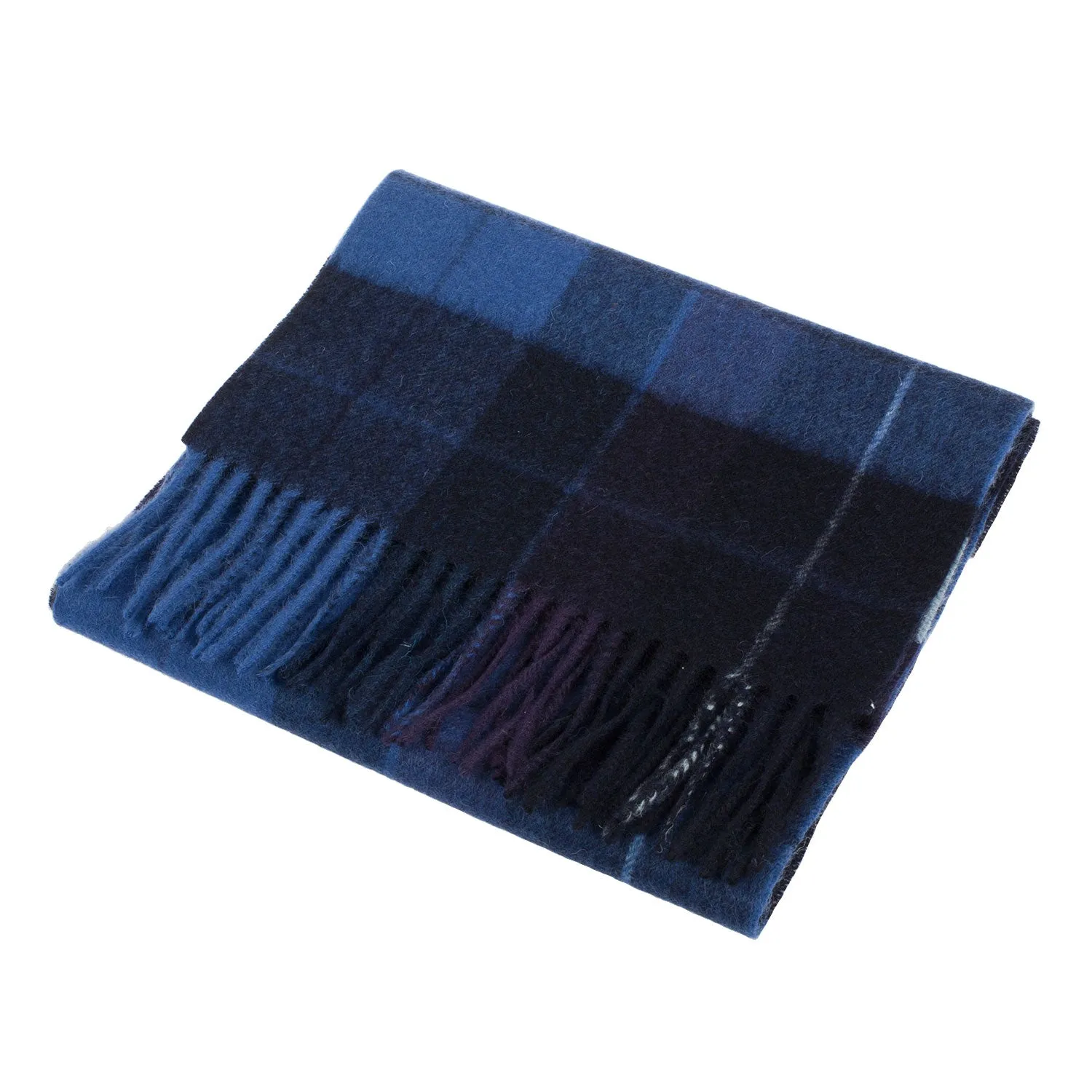 Edinburgh 100% Lambswool Scarf  Mixed Check - Blue