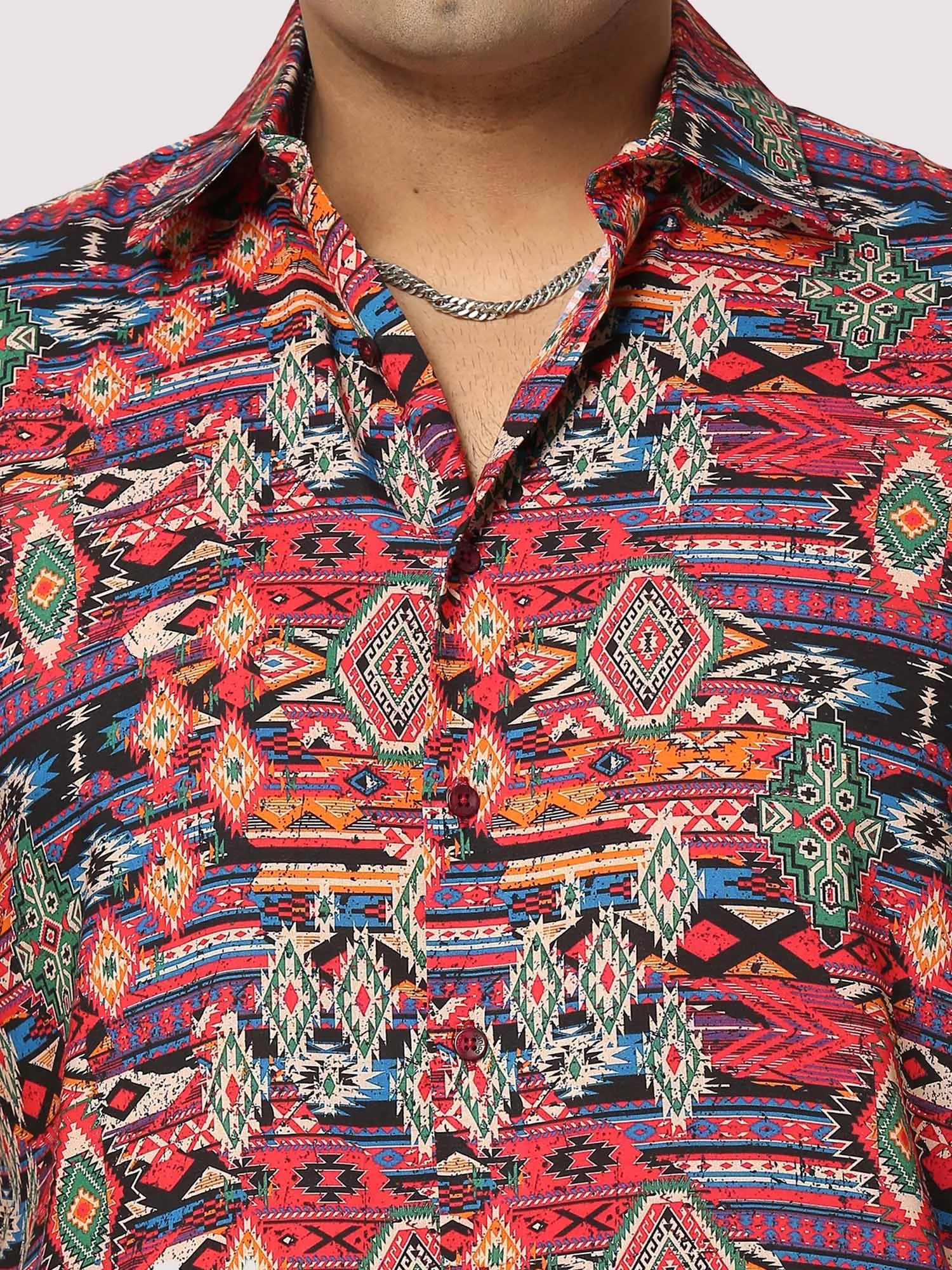 Electro Digital Printed Half Shirt Men's Plus Size