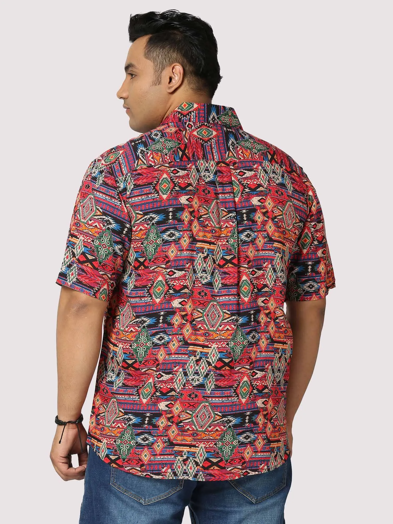 Electro Digital Printed Half Shirt Men's Plus Size