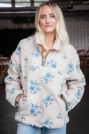 Elin Embroidered Sherpa Pullover, Cream | RD Style