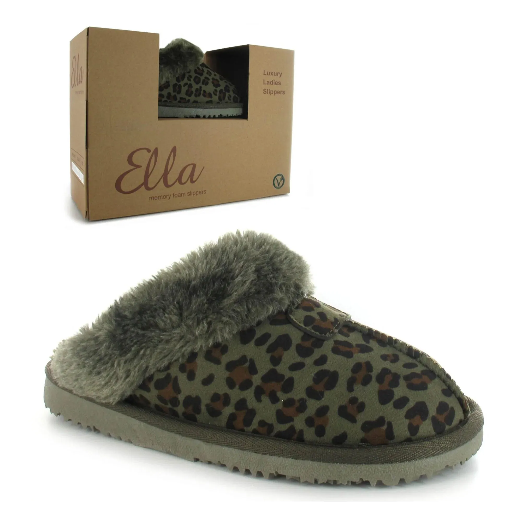 ELLA Jill Leopard Faux Fur Mule Slipper"