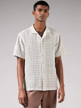 ETA Beige Mesh Cotton Blend Resort-Fit Shirt