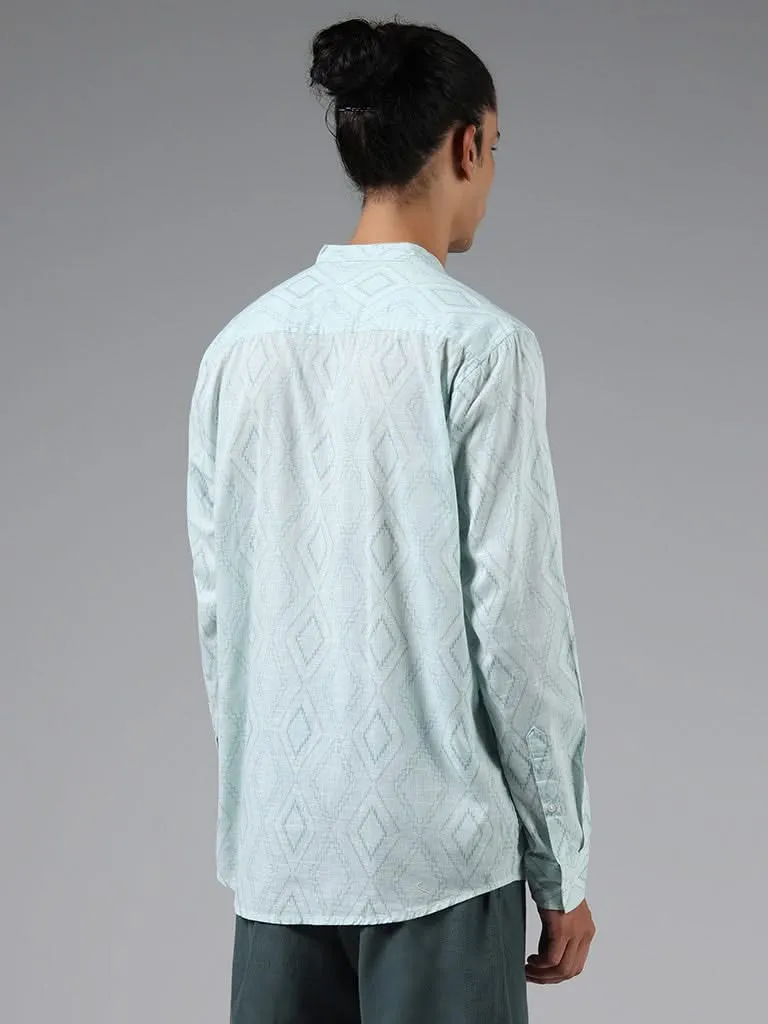 ETA Light Teal Geometric Printed Cotton Resort-Fit Shirt