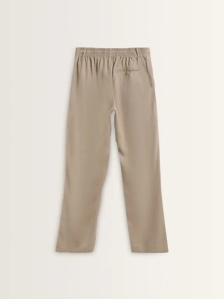 ETA Taupe Relaxed-Fit Mid-Rise Cotton Blend Chinos