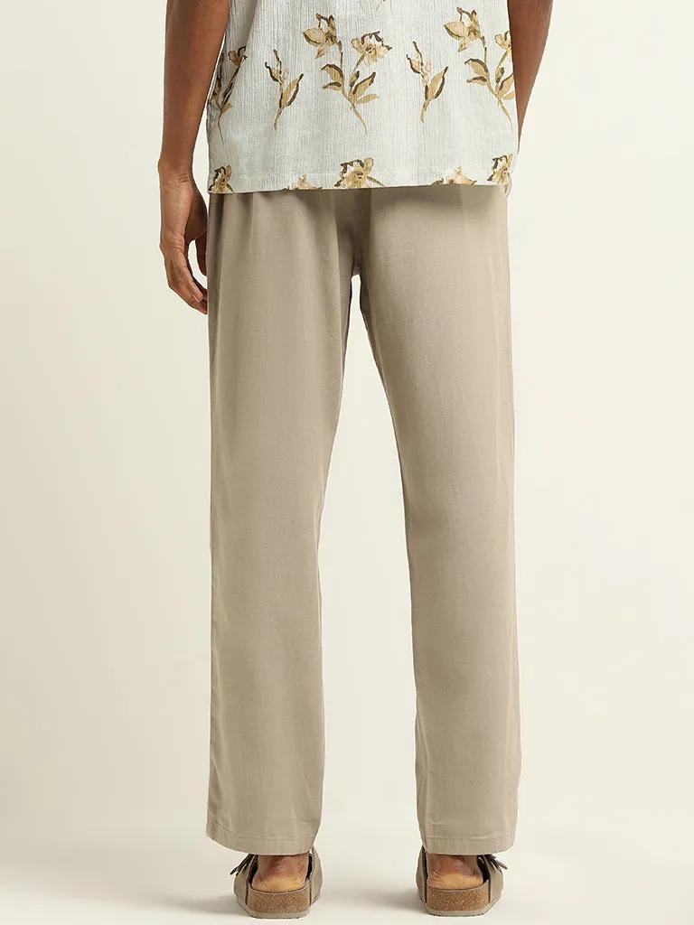 ETA Taupe Relaxed-Fit Mid-Rise Cotton Blend Chinos