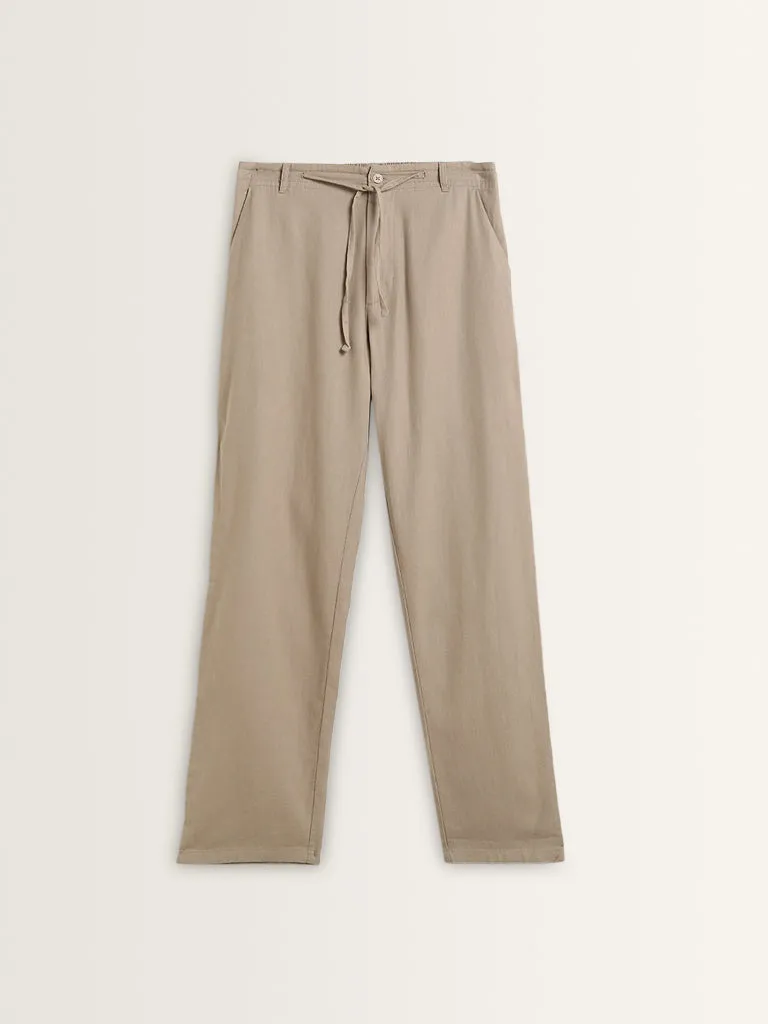 ETA Taupe Relaxed-Fit Mid-Rise Cotton Blend Chinos