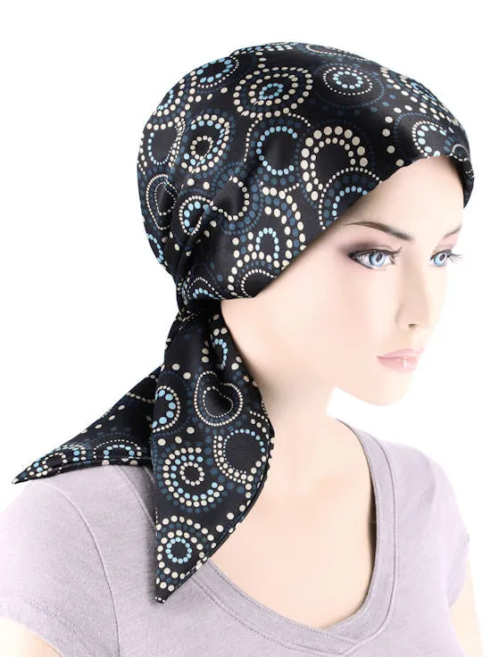 Fashion Scarf Black Blue Polka Swirl