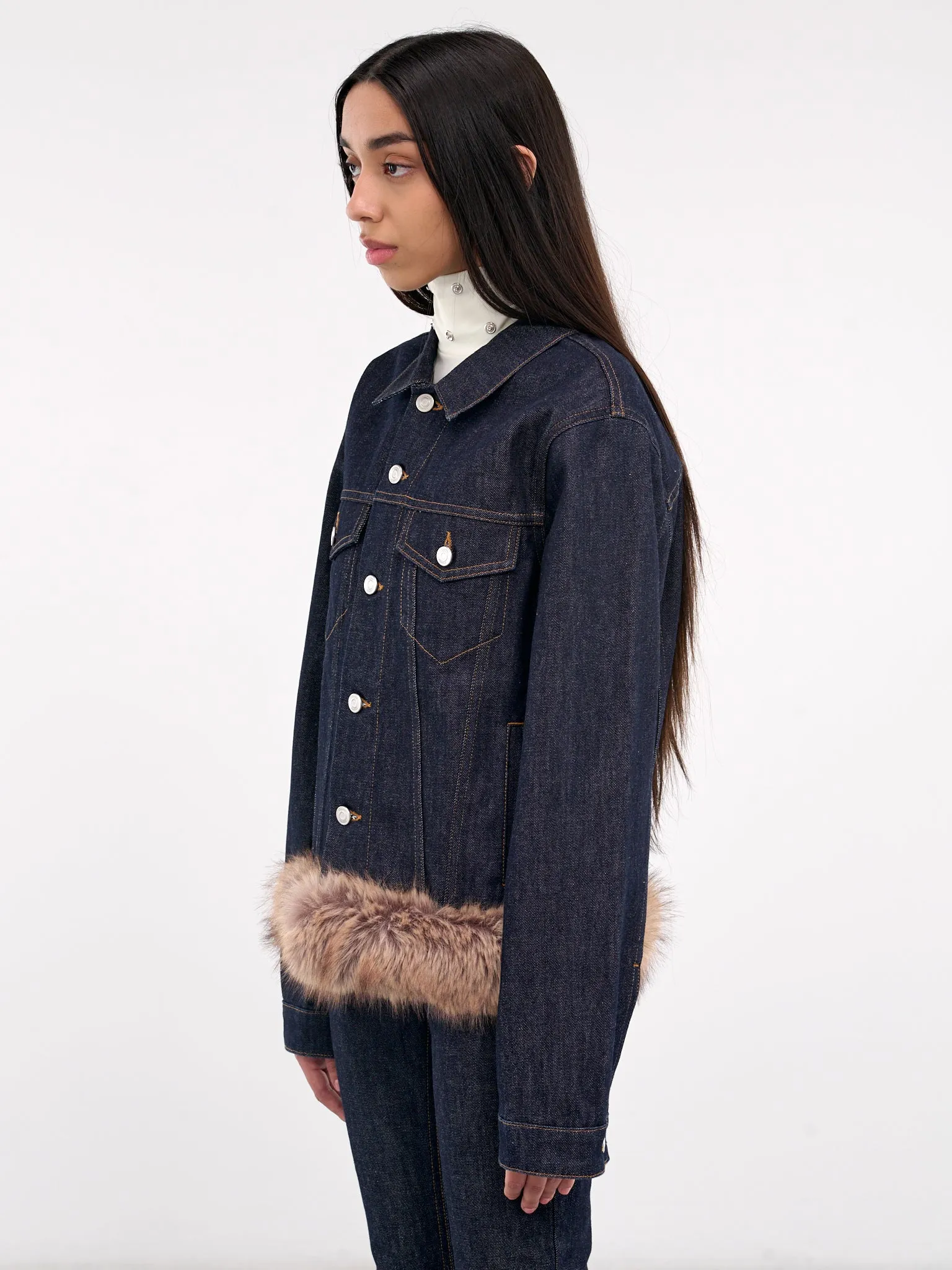 Faux Fur Denim Jacket (COPBL22F2011-BROWN-BLUE)