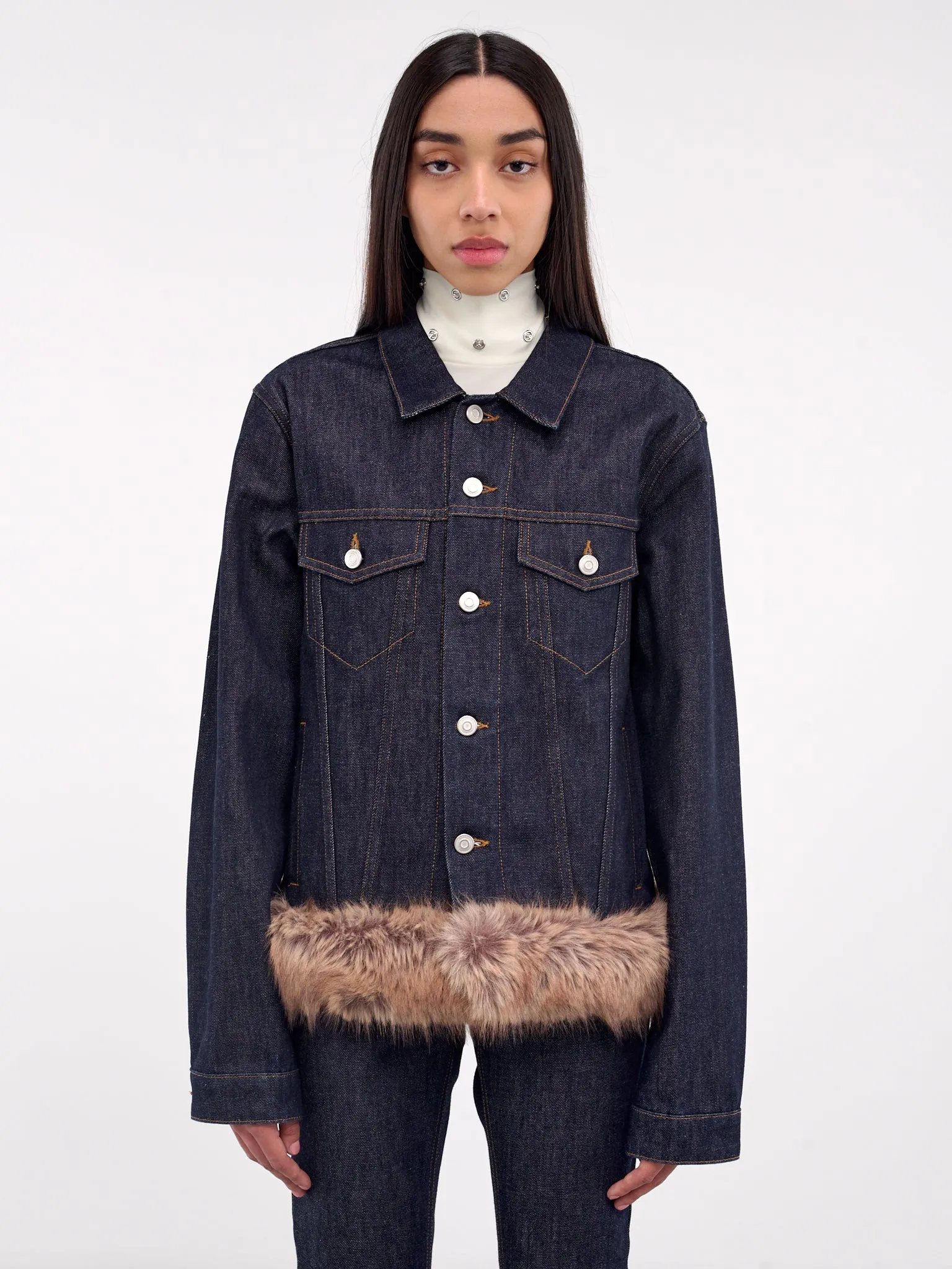 Faux Fur Denim Jacket (COPBL22F2011-BROWN-BLUE)