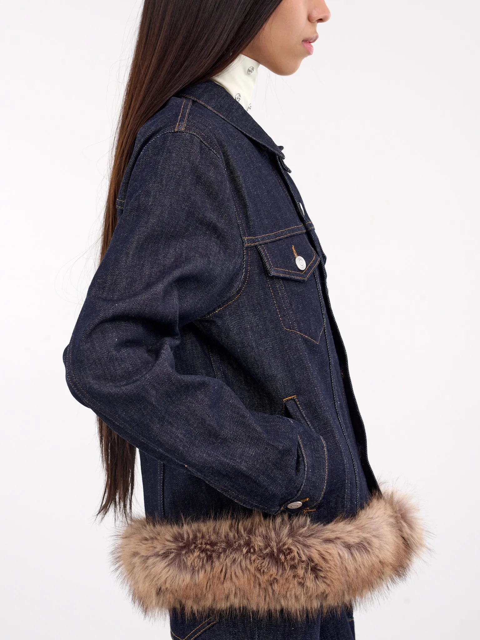 Faux Fur Denim Jacket (COPBL22F2011-BROWN-BLUE)