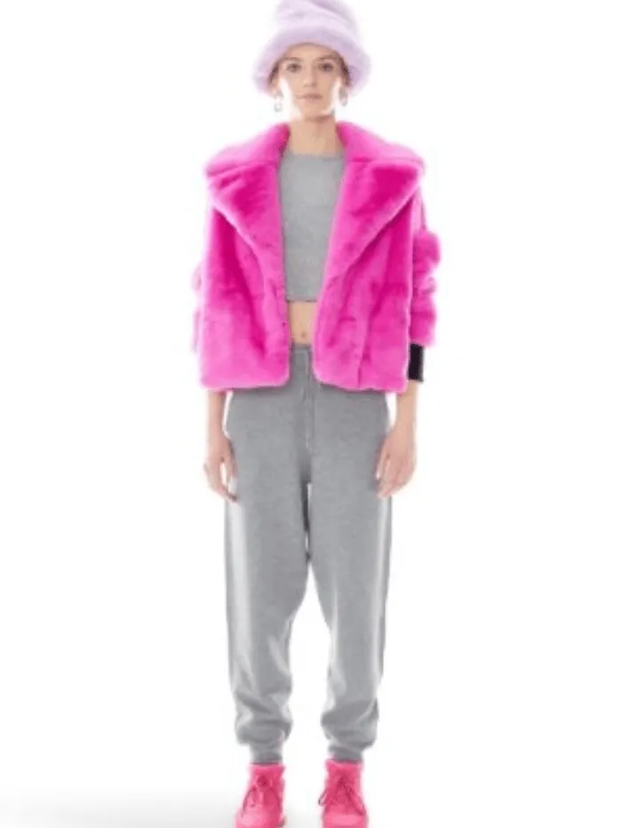 Freed Sawyer Cropped Faux Fur Coat in Bright Pink