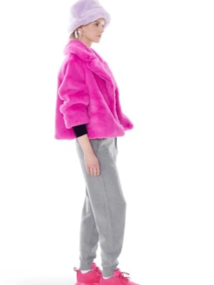 Freed Sawyer Cropped Faux Fur Coat in Bright Pink