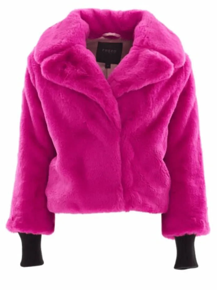 Freed Sawyer Cropped Faux Fur Coat in Bright Pink