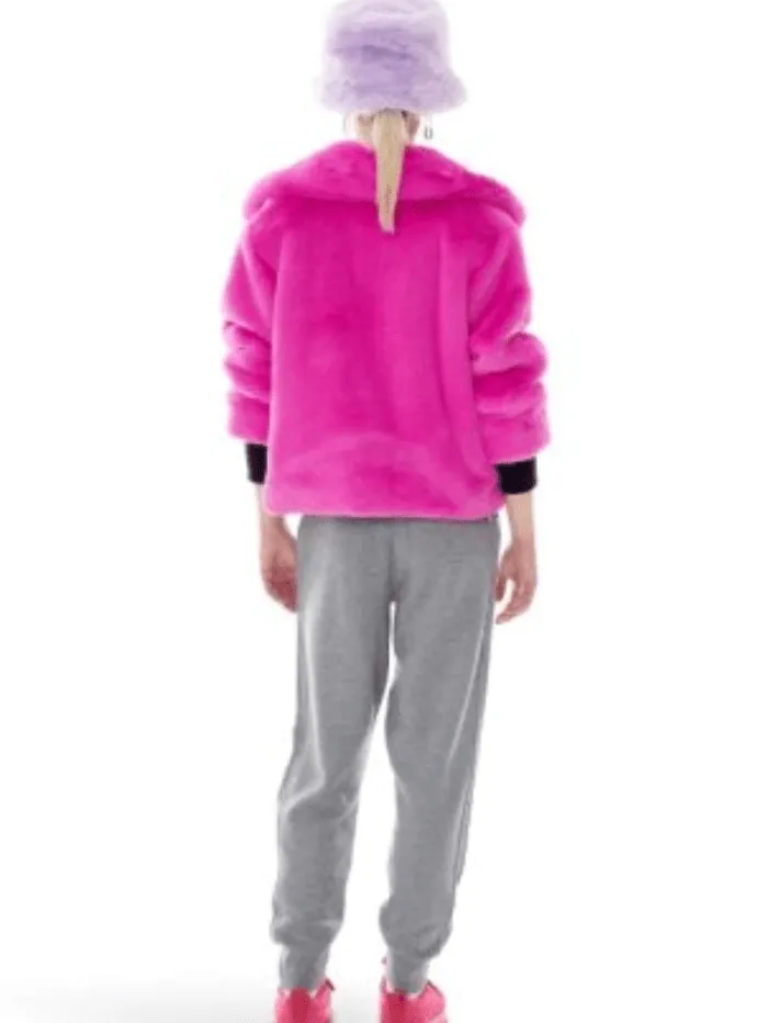 Freed Sawyer Cropped Faux Fur Coat in Bright Pink