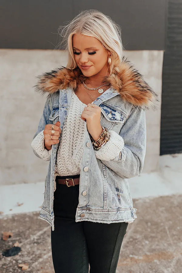 French Accent Fur Collared Denim Jacket